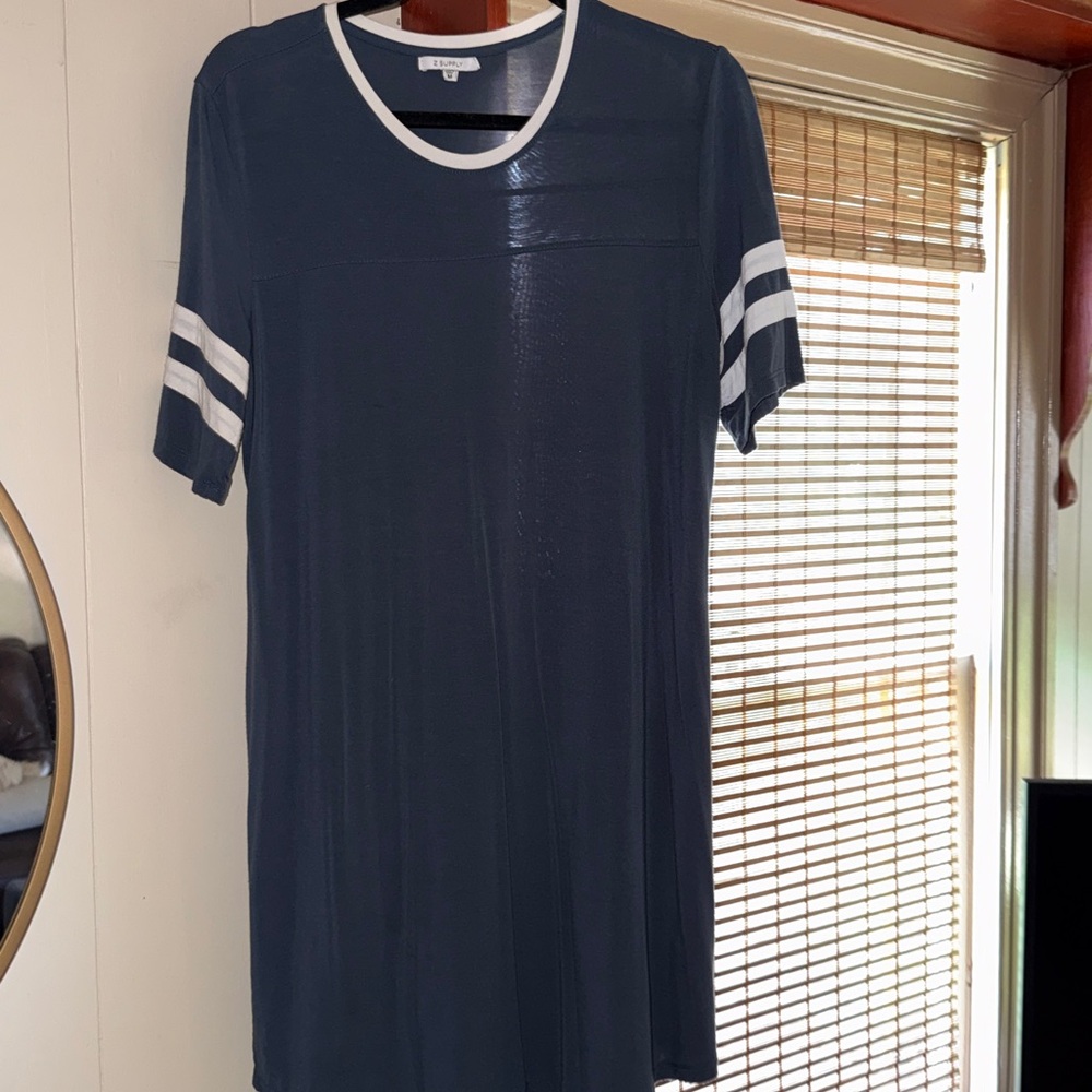 Zsupply T-Shirt Dress with White Stripes, dark aqua color